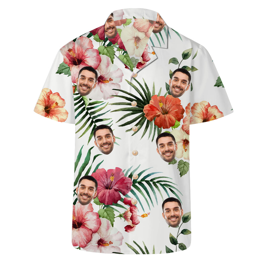 Custom Face Palm Leaf Flowers Hawaiian Shirt