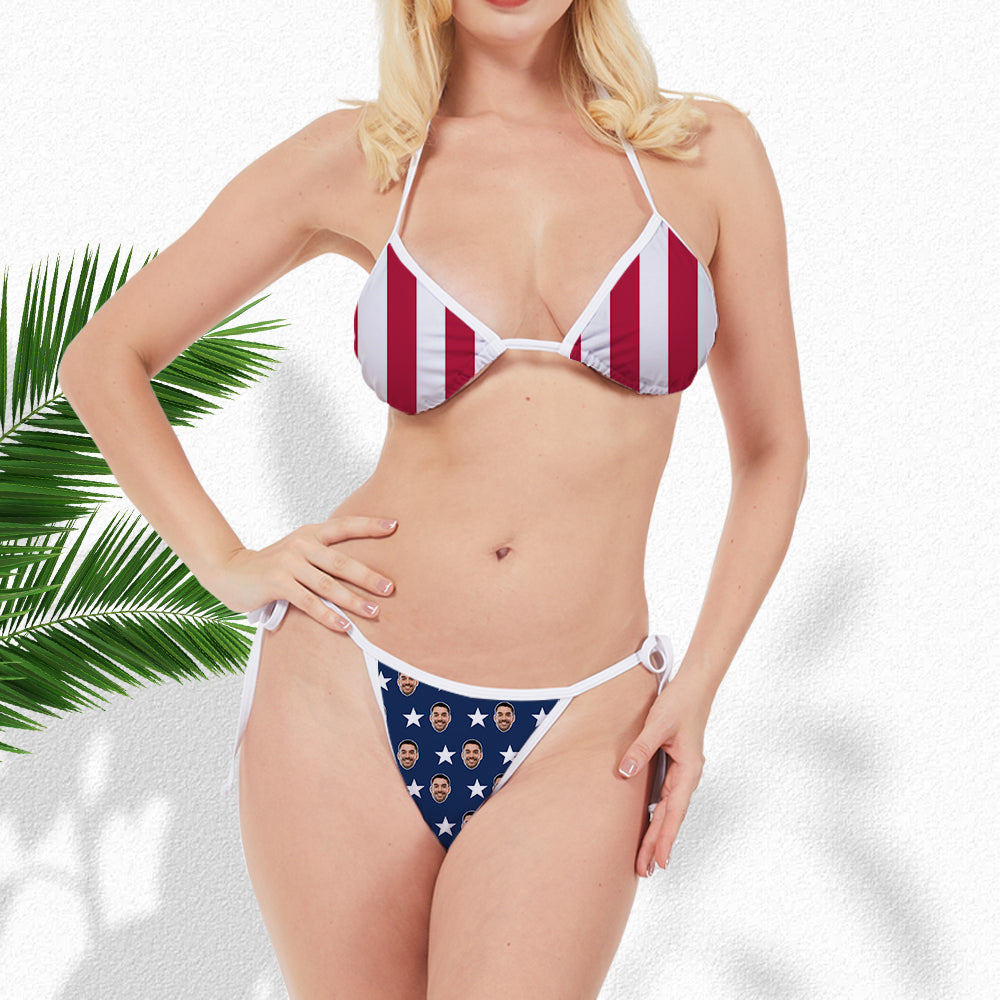 Custom Face Bikini American Flag Swimsuit