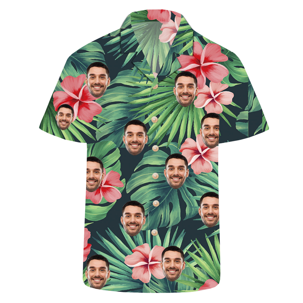 Custom Face Safflower Green Leaves Hawaiian Shirt
