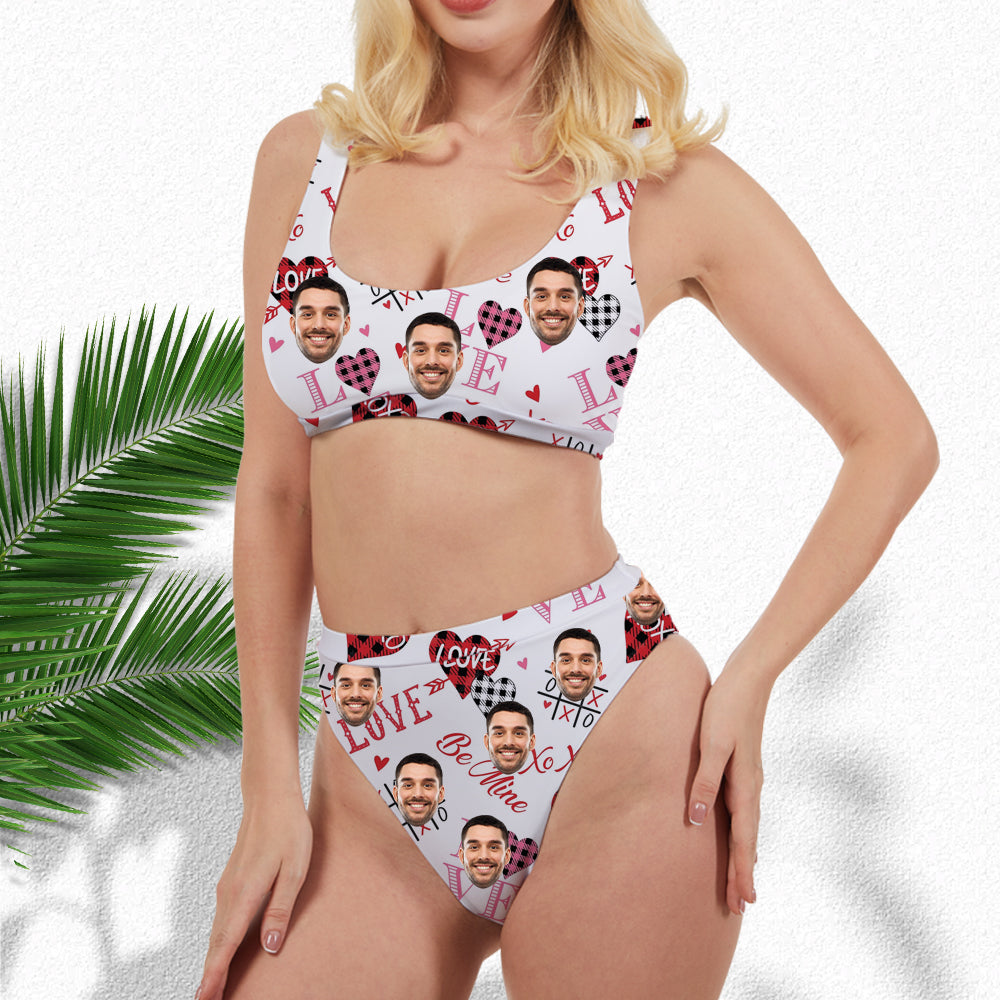 Love All-Over Printed Custom Face Women's Two-Piece Swimsuit