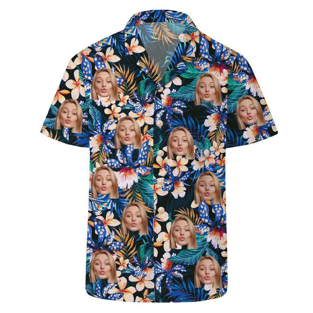 4FunGift® Tropical Floral Print Customized Hawaiian Short- Sleeved Shirt Island Vacation/Pool Party Outfit