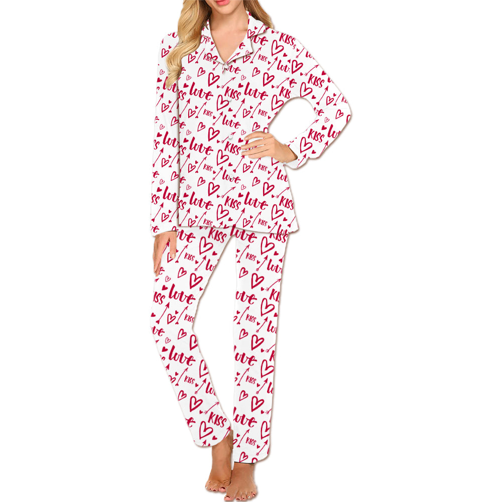 4FunGift® Love Kiss Printed Multi-Color Couple Pajamas Valentine's Day Gift