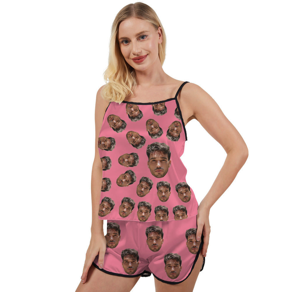 Custom Tank Top Pajama Set Funny Human Face Surround Printing