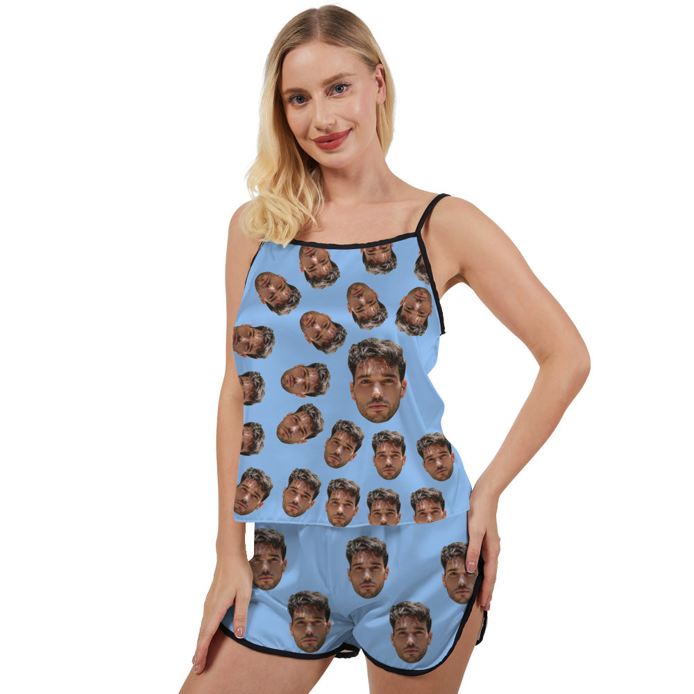 Custom Tank Top Pajama Set Funny Human Face Surround Printing