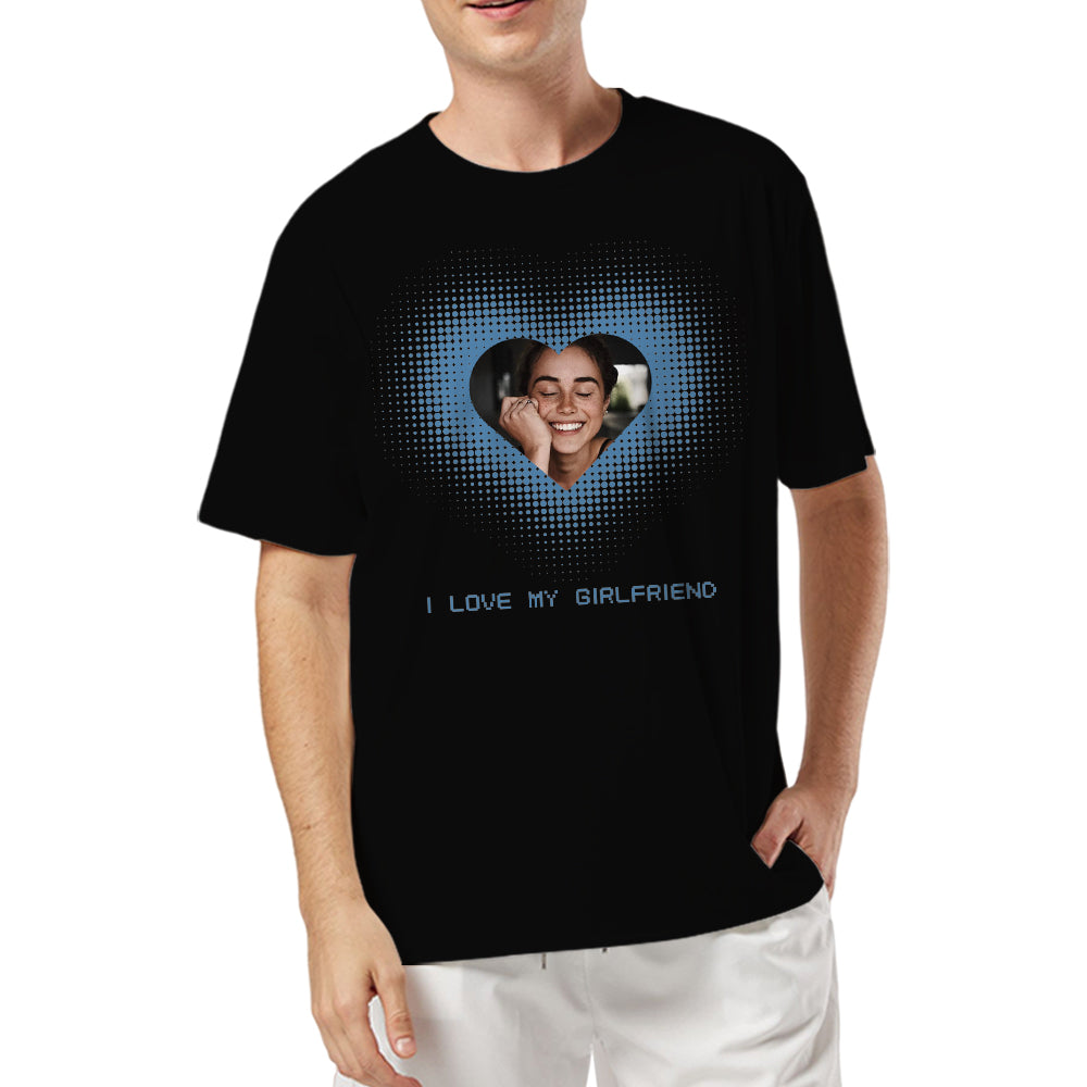 Customized Couple Short-Sleeved T-shirt with Love Printing Girlfriend Photo