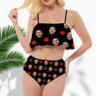 New Custom Face Red Heart Ruffle Swimsuit