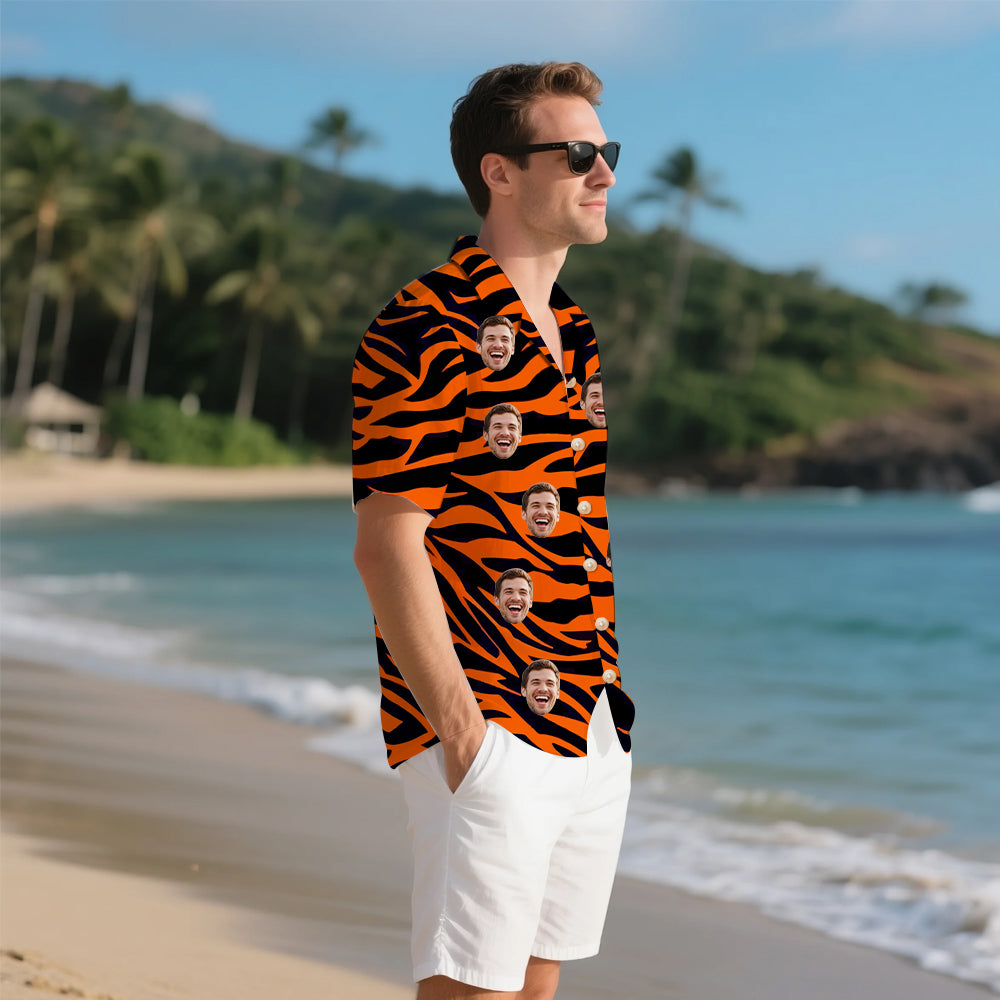 Tax Included) Custom Face Orange & Black Tiger Stripe Hawaiian