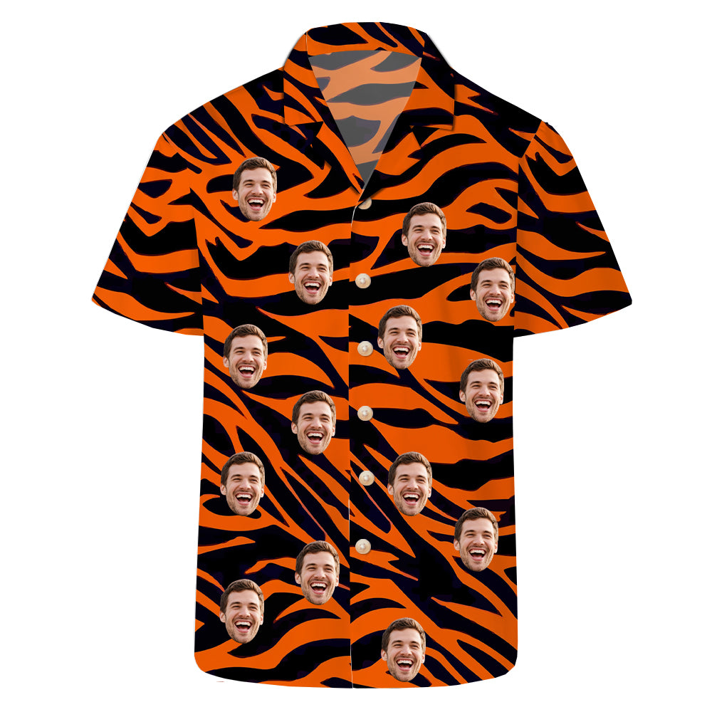 Tax Included) Custom Face Orange & Black Tiger Stripe Hawaiian