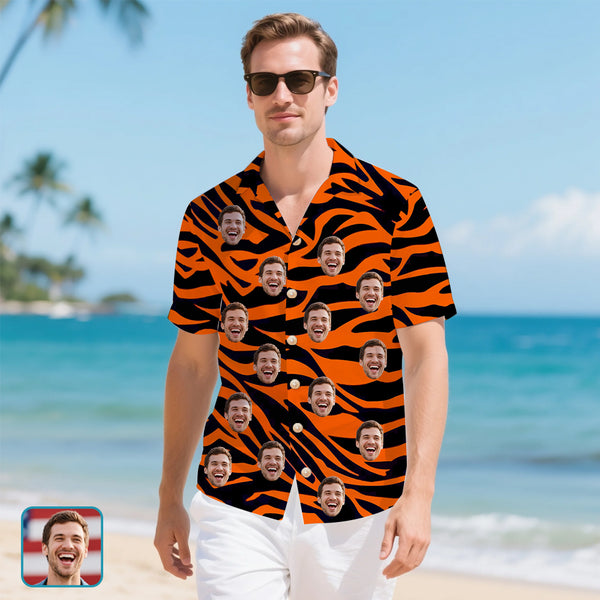 Tax Included) Custom Face Orange & Black Tiger Stripe Hawaiian