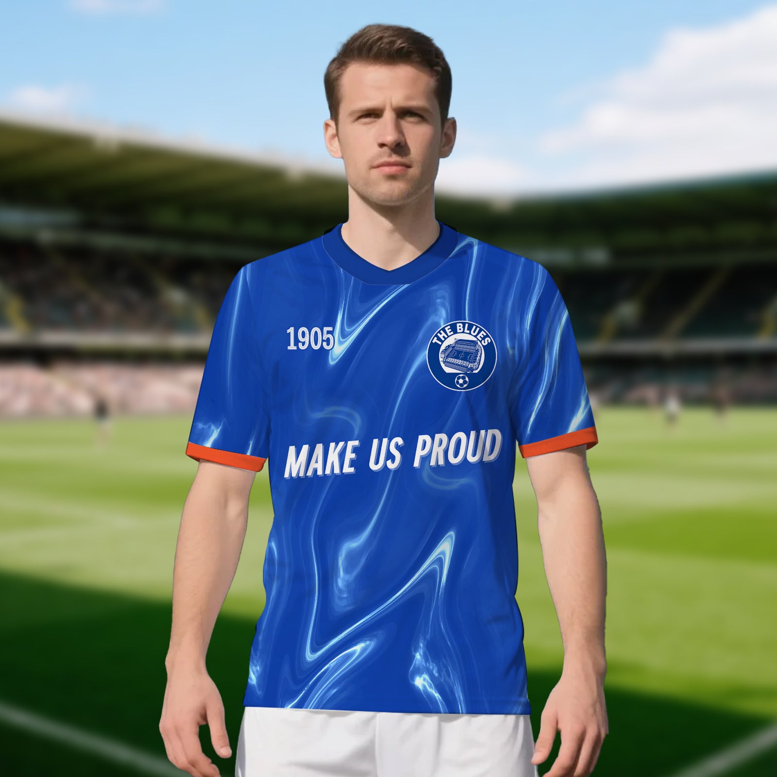 Custom Face Chelsea FC Flame Jersey - 1905 Blue Wave Design With