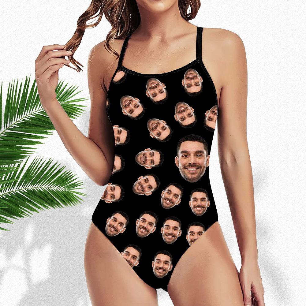 New Custom Face Swimsuit Women's Black Bathing Suit