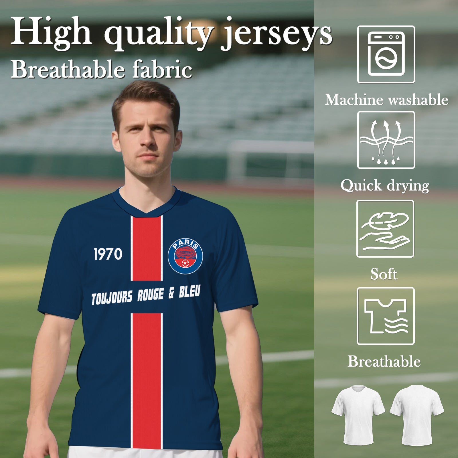 Custom Face PSG Retro Jersey - 1970 Blue/Red Design With