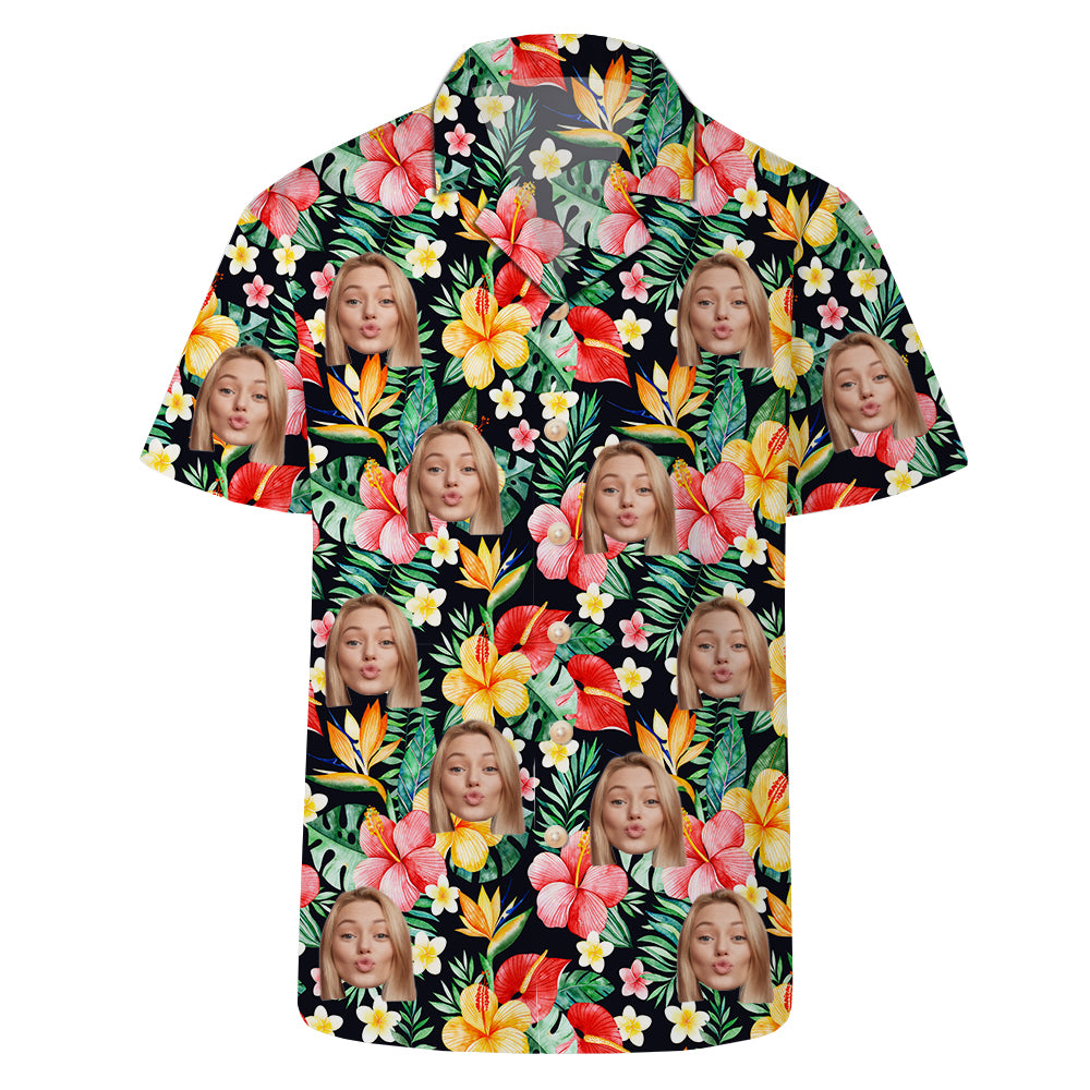 4FunGift® Floral Hawaiian Shirt Customized Face Upload Your Photo Summer Vacation Wear Cool and Breathable