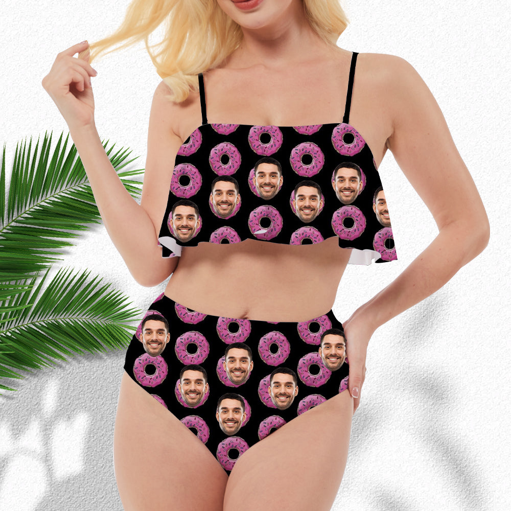 Cute Donut Print Personalized Face Swimsuit Upload His Photo