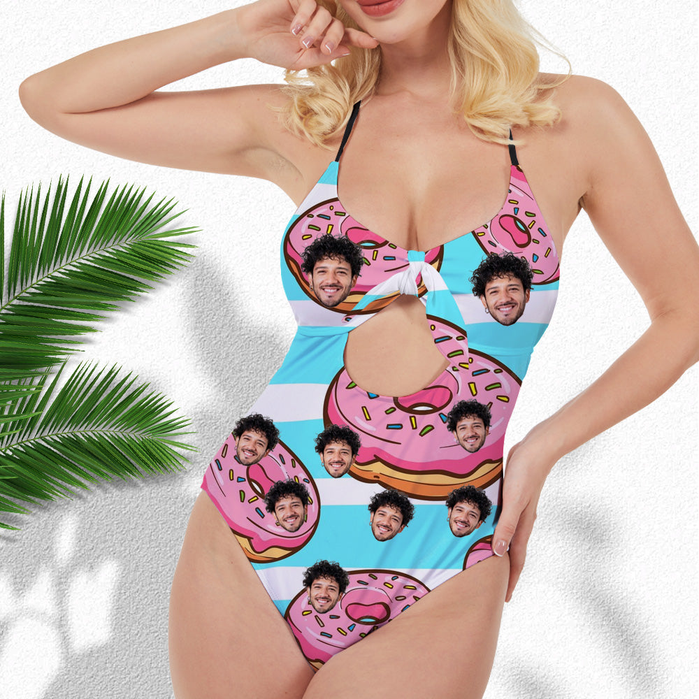 Cute Women's One Piece Swimsuit Donut Print