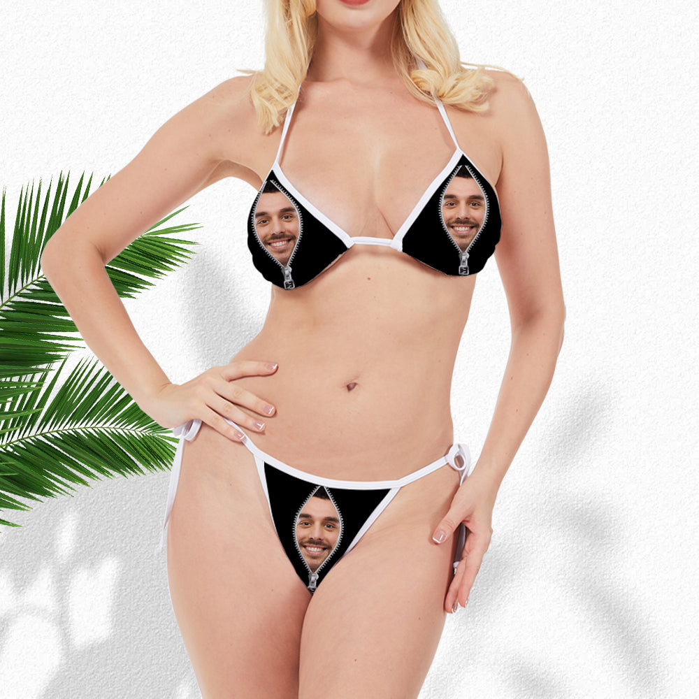 Custom Zipper Bikini Face Couple Swimsuit